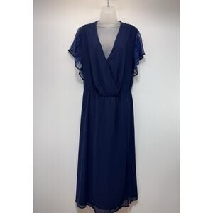 Bloomchic Navy Blue Laced Short Sleeve V Neck Elastic Waist Dress Women’s 22/24